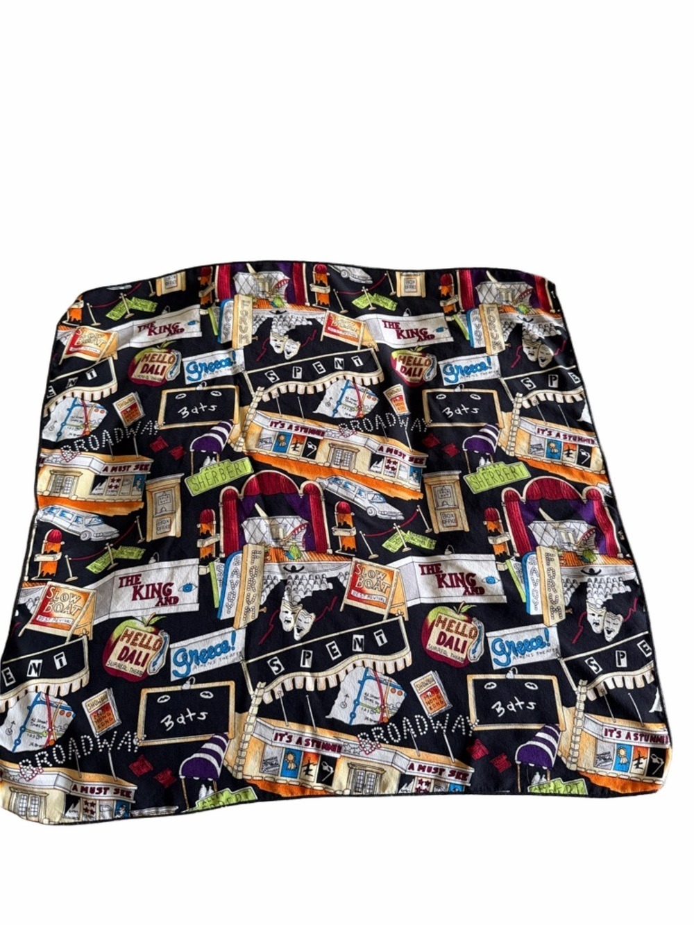 Nicole Miller Vintage 90s Broadway Cats Silk Scarf 18x18 Theater Print